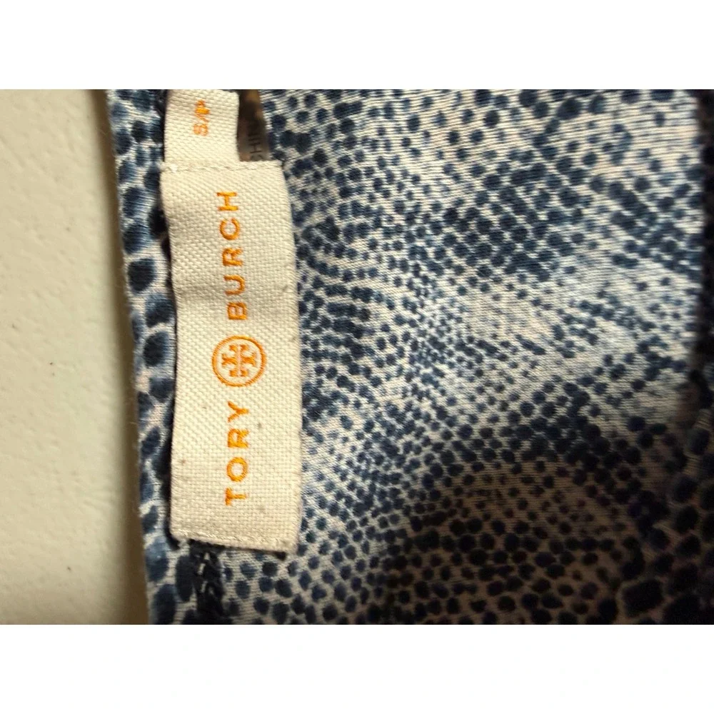 Tory Burch Blue Snakeskin Print Long Sleeve Cotton Top Style 31152146 Small